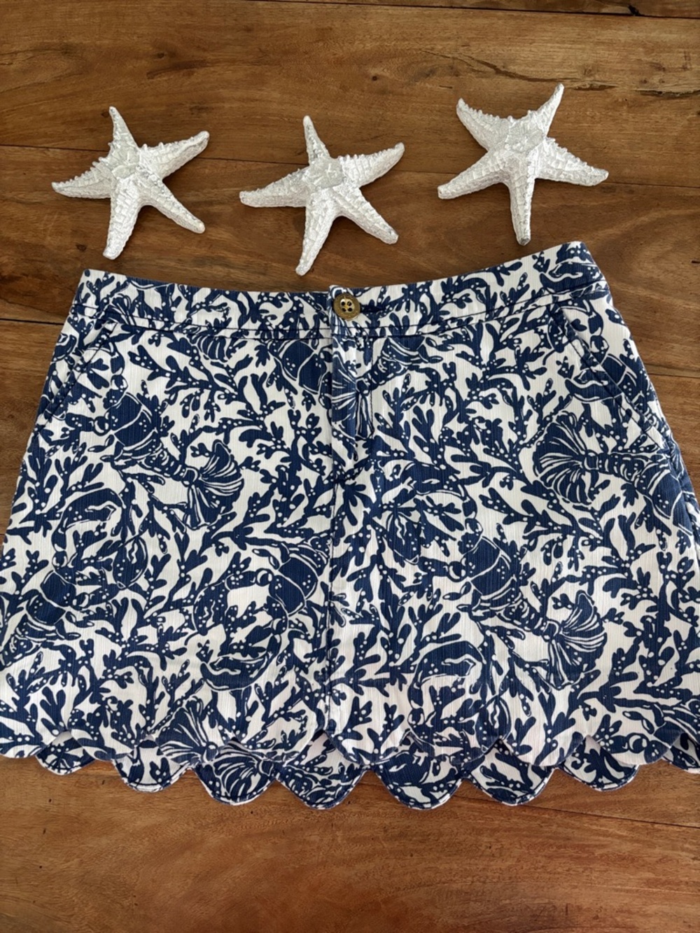 Lilly Pulitzer Navy & White Scalloped Hem Mini Skirt Skort Size 0